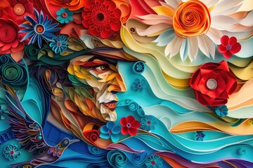 Poster - Detailed paper art of a woman's face, suitable for various projects