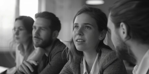 Poster - A group of people gathered at a table. Suitable for business or social concepts