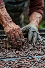 Poster - Close up of hands with cocoa beans, perfect for food industry promotions