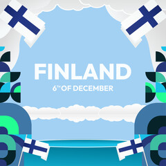 Finland Independence Day square banner in geometric style. Colorful modern greeting card for National day of Finland in December. Design background for celebrating National holiday