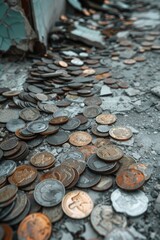 Poster - A pile of coins on a floor, suitable for finance concepts