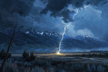 Aufkleber - A dramatic painting of a lightning strike, perfect for weather or power concept designs