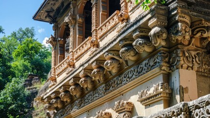 Poster - Stone building with intricate carvings, perfect for historical architecture projects