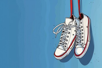 Aufkleber - White sneakers hanging on a string, suitable for fashion or sports themes