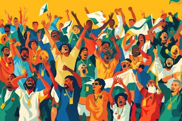 Poster - A large group of people holding and waving flags. Suitable for patriotic events