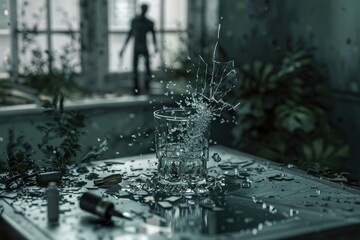 Aufkleber - A simple glass of water on a wooden table. Suitable for various uses