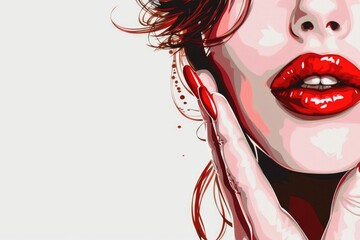 Canvas Print - A close-up shot of a woman wearing red lipstick, perfect for beauty and fashion concepts