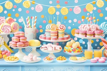 Poster - A variety of delicious desserts on a table. Perfect for food blogs and menus