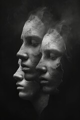 Wall Mural - ai generated illustration of a dramatic black and white artwork of three cracked