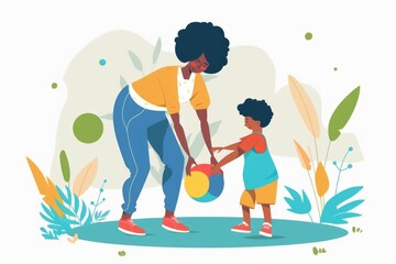 Poster - A woman assisting a child with a ball. Suitable for educational materials