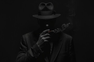 Poster - A man in a suit and hat smoking a cigarette. Suitable for business or vintage themed designs
