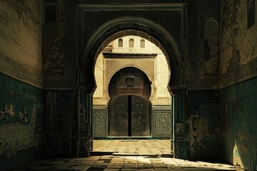 Poster - A doorway in a building with a tiled floor. Suitable for architectural and interior design concepts