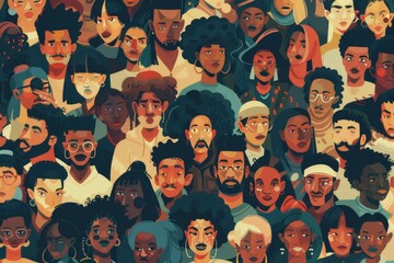 Poster - A large group of people with various facial expressions. Suitable for diverse and inclusive concepts