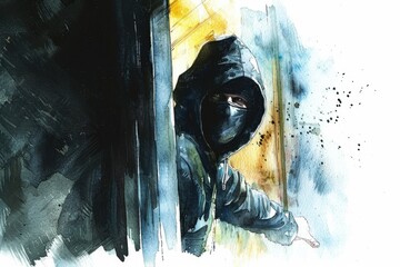 Poster - A realistic painting of a person wearing a hoodie. Suitable for various design projects