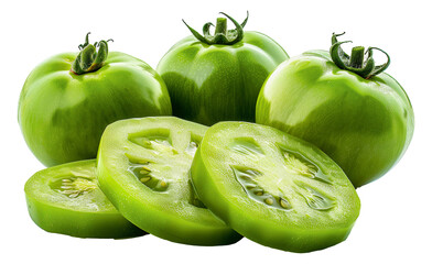 Wall Mural - Freshly sliced green tomatoes, cut out - stock png.