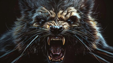 Poster - A painting of a raccoon with its mouth open, suitable for various nature-themed designs