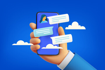 Aufkleber - Chat via modern smartphone. Dialog with young beautiful woman. 3d vector
