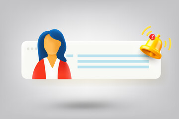 Aufkleber - Social media page with notification bell. New message concept. 3d vector illustration