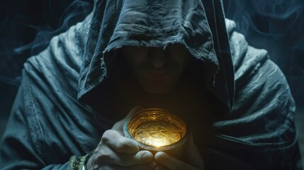 Poster - A man in a hooded jacket holding a glass, suitable for lifestyle and urban concepts