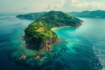 Poster - Small boat on island amidst vast ocean