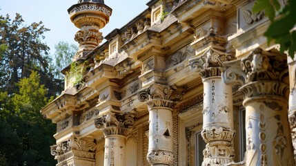 Poster - A building with columns and a clock on it. Suitable for architectural concepts