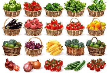 Poster - Fresh fruits and vegetables displayed in baskets, perfect for food and healthy eating concepts