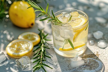 Aufkleber - A glass of lemonade with a sprig of rosemary, perfect for summer menus