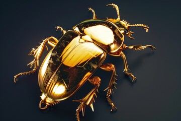 Poster - A stunning golden beetle on a dark, elegant backdrop. Perfect for luxury and nature-themed designs