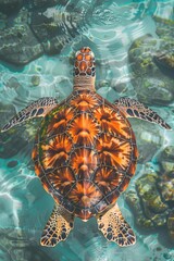 Poster - A turtle gracefully swimming in a clear pool. Perfect for nature and wildlife projects