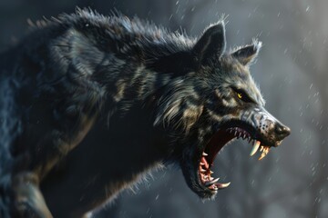 Poster - A fierce wolf with its mouth wide open. Ideal for wildlife or nature-themed designs