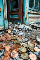 Aufkleber - A pile of coins on the floor, suitable for financial concepts