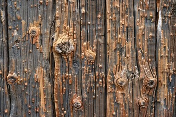 Poster - Detailed shot of a wooden door with nails, suitable for construction projects