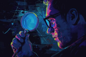 Aufkleber - A man examining something closely with a magnifying glass. Suitable for scientific and detective concepts