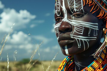 Poster - Close-up of a person with a painted face. Suitable for artistic projects