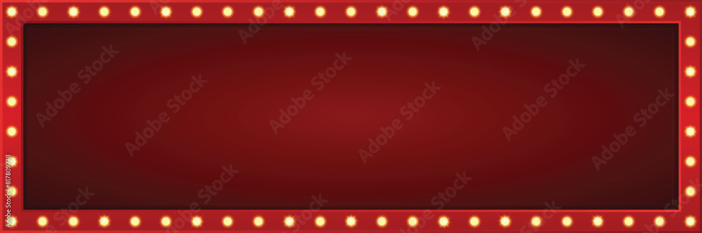 Led Box Border Long retro light box frame, banner, border, red shining marquee, vector ...