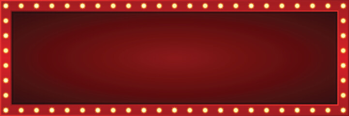 Wall Mural - long retro light box frame, banner, border, red shining marquee, vector isolated, cut out.
