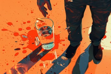 Poster - A man standing next to a glass of water. Ideal for health and hydration concepts