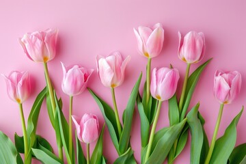 Aufkleber - Beautiful pink tulips on a soft pink background. Perfect for spring and floral designs
