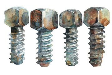 Poster - A collection of screws on a plain white background. Ideal for industrial and DIY projects