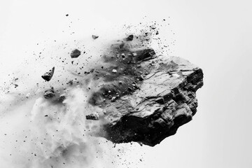 Poster - A dramatic black and white photo of a rock exploding. Perfect for illustrating power and destruction