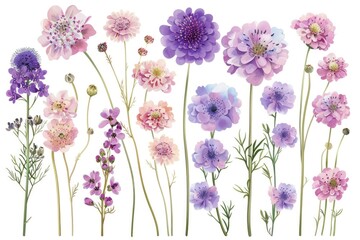 Poster - A bunch of purple and pink flowers on a white background. Suitable for various design projects