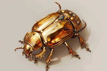 Poster - A shiny gold beetle resting on a plain white surface. Suitable for various design projects