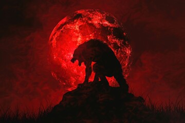 Aufkleber - Silhouette of a person standing on a rock under a full moon. Suitable for nature and mystical themes