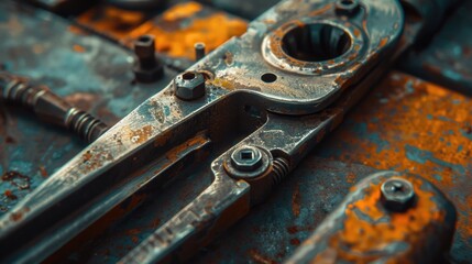 Poster - Close up of various tools on a table, perfect for DIY projects