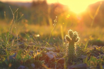 Aufkleber - A detailed view of a plant growing in the grass. Suitable for nature and gardening concepts