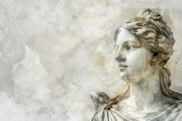 Poster - A statue of a woman with a bird on her shoulder. Suitable for various design projects