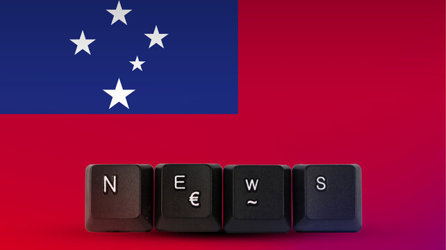 Samoa technology news concept, streamer headline, News text created with keyboard with Samoa flag