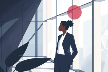 Wall Mural - A woman in a business suit is looking out the window