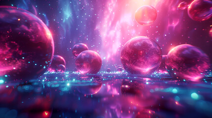 Wall Mural - pink purple glowing transparent orbs arranged in a celestial alignment