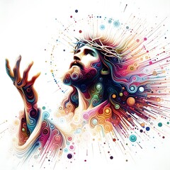 Wall Mural - A jesus christ with a crown of thorns art color illustration.